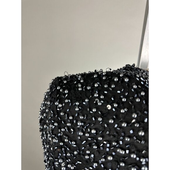 Mac Duggal Black Silver V-Neck Long Sleeve Embellished Dress size 4 NWT 4900D - Picture 9 of 13